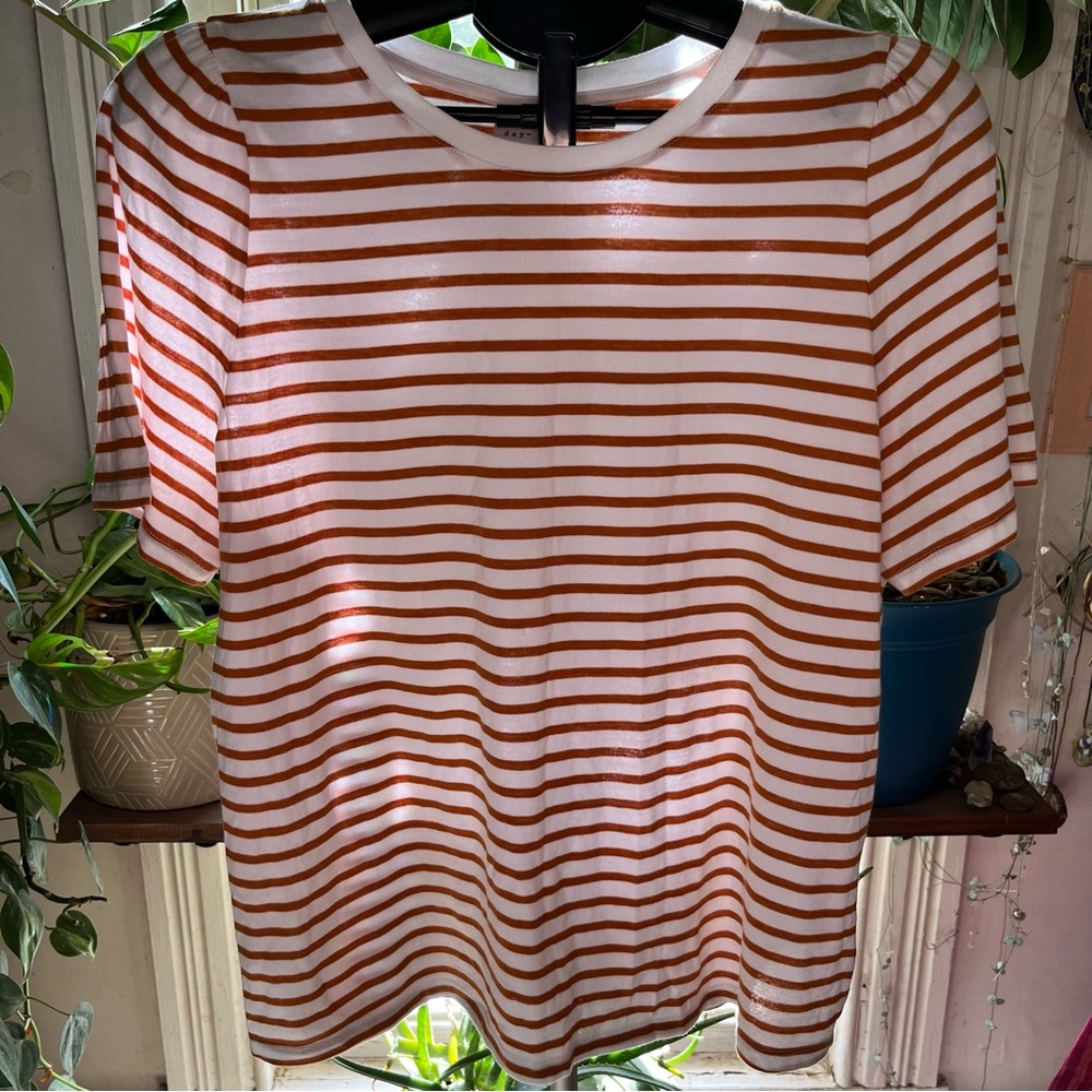 Striped Orange and White Puffy Sleeve Top